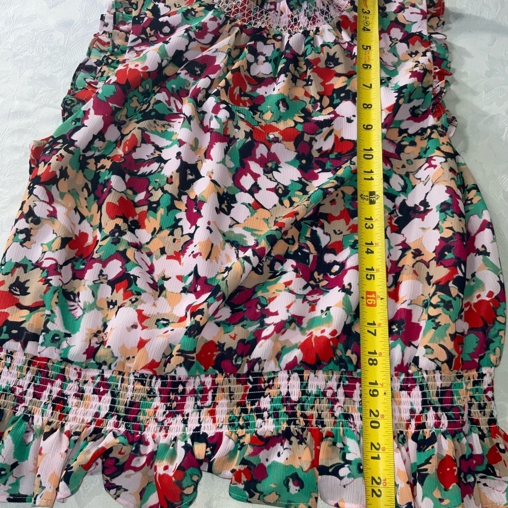 J.CREW Red Floral Print Ruffle Neck Top Women Size 12 Sleeveless - Picture 6 of 9